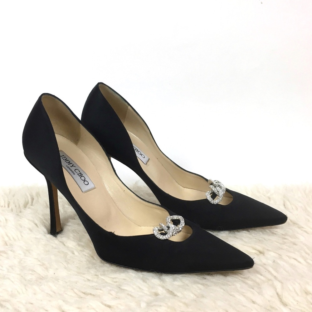 Jimmy Choo satin embellished heels pumps